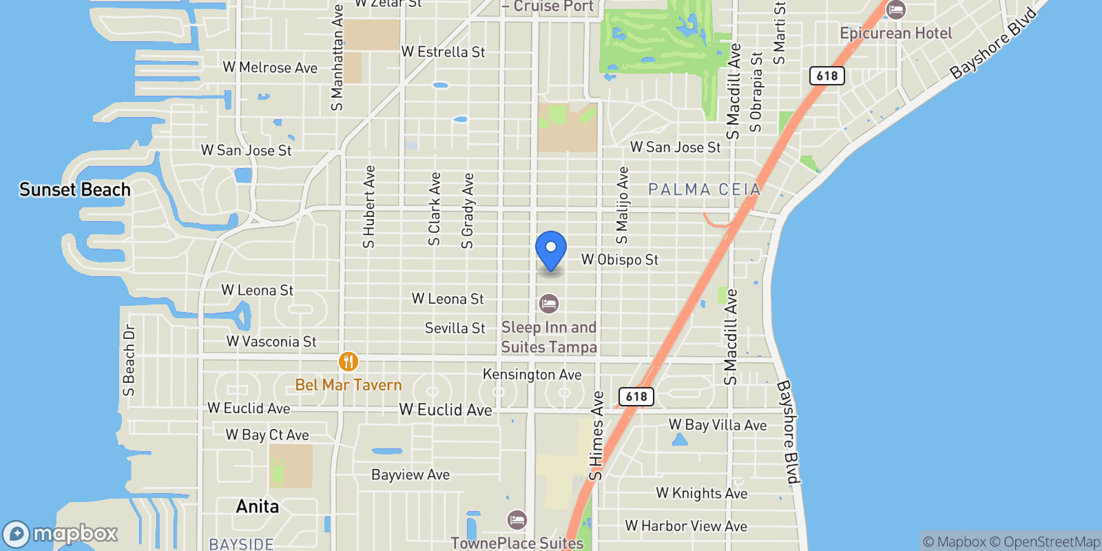 Map showing 3710 W Tacon Street, Tampa, FL 33629, Tampa, Florida, United States.