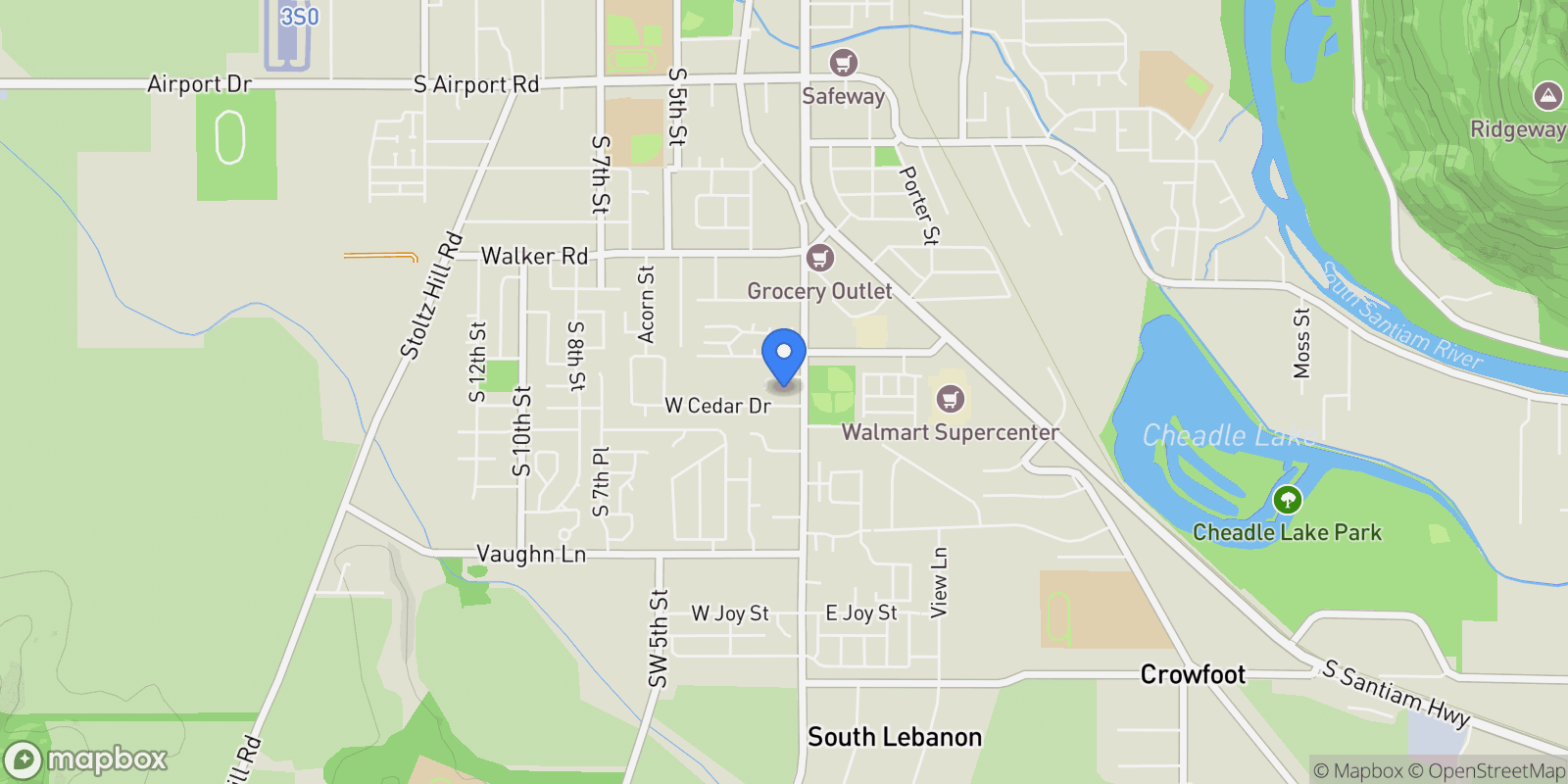 Map showing 52 & 54 Sand Ridge Ct, Lebanon, Oregon, United States.