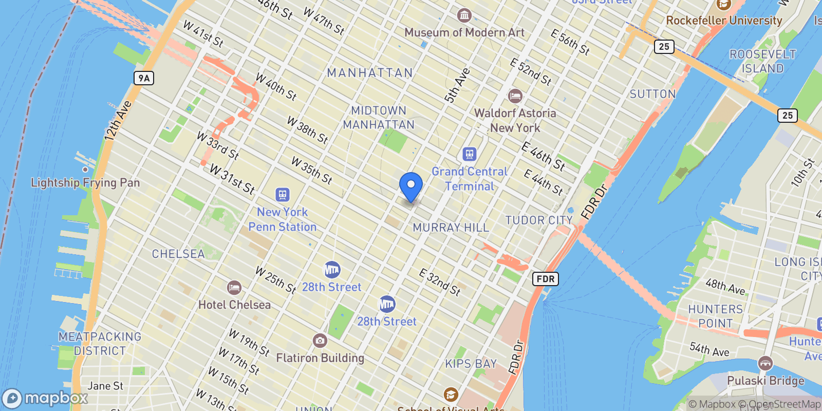 Map showing John Murray House, 220 MADISON AVE, New York, New York, United States.