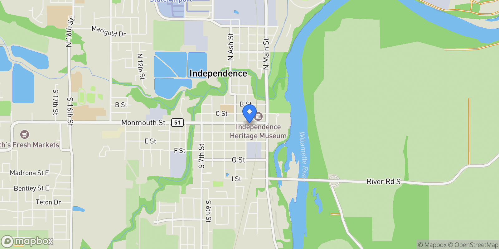 Map showing 275 Monmouth St, Independence, Oregon, United States.