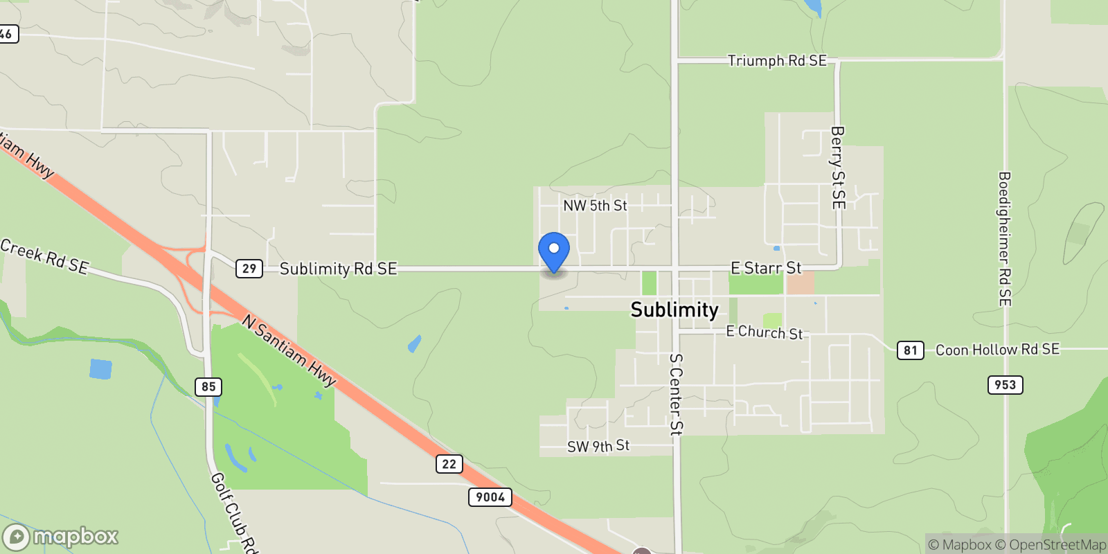 Map showing 708 NW George Ct, Sublimity, Oregon, United States.