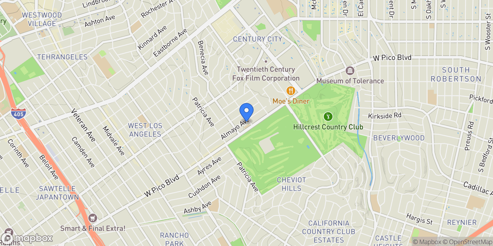 Map showing 10364 Almayo Ave, Los Angeles, California, United States.