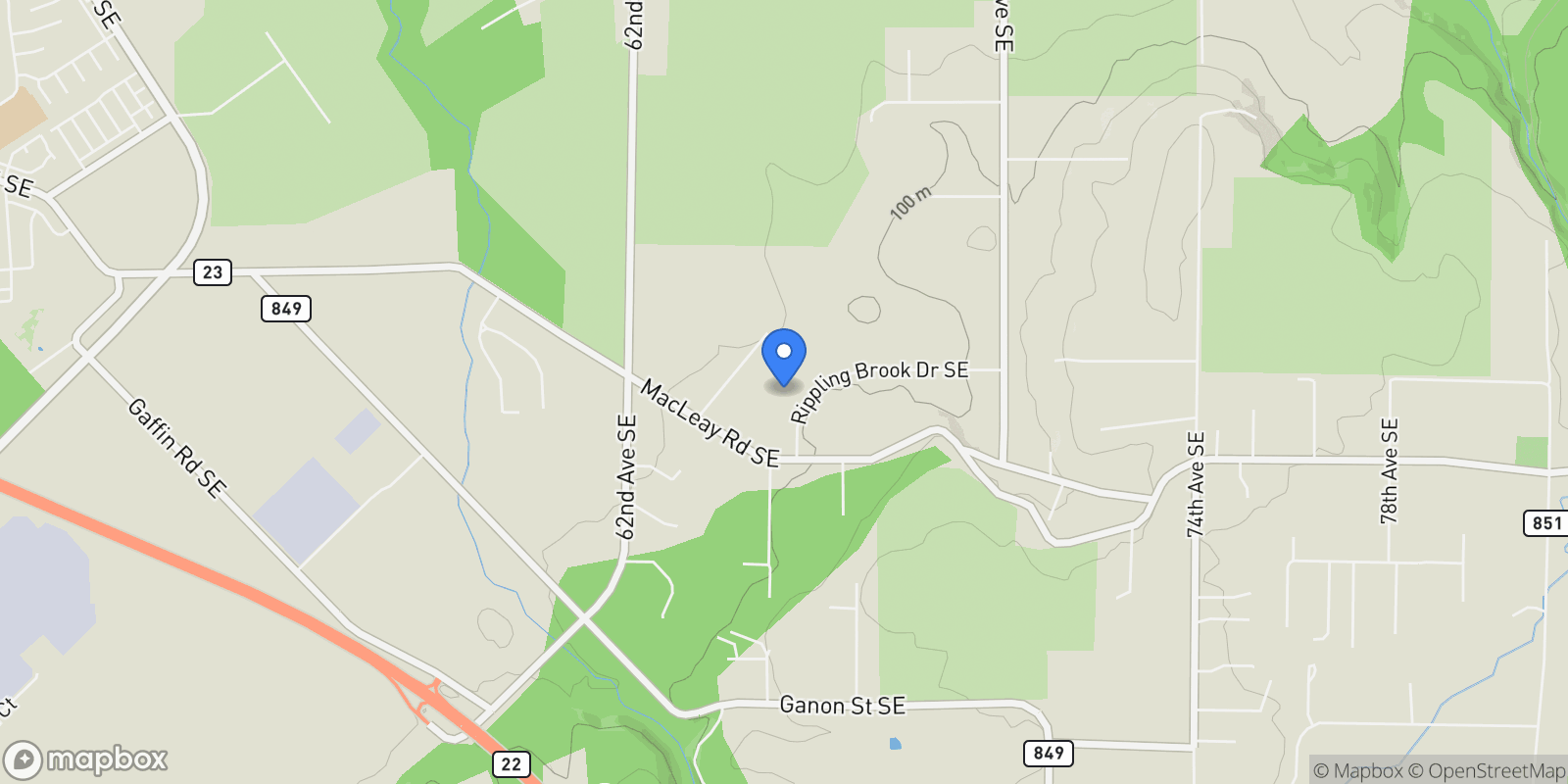 Map showing 6593 Rippling Brook Dr SE, Salem, Oregon, United States.