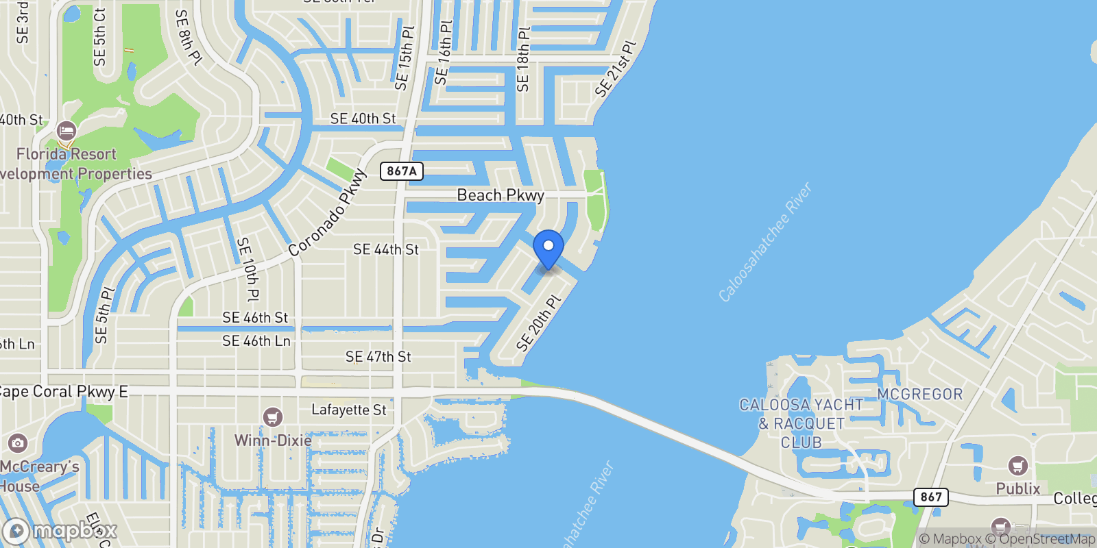 Map showing 4402 SE 20th Avenue, Cape Coral, Florida, United States.