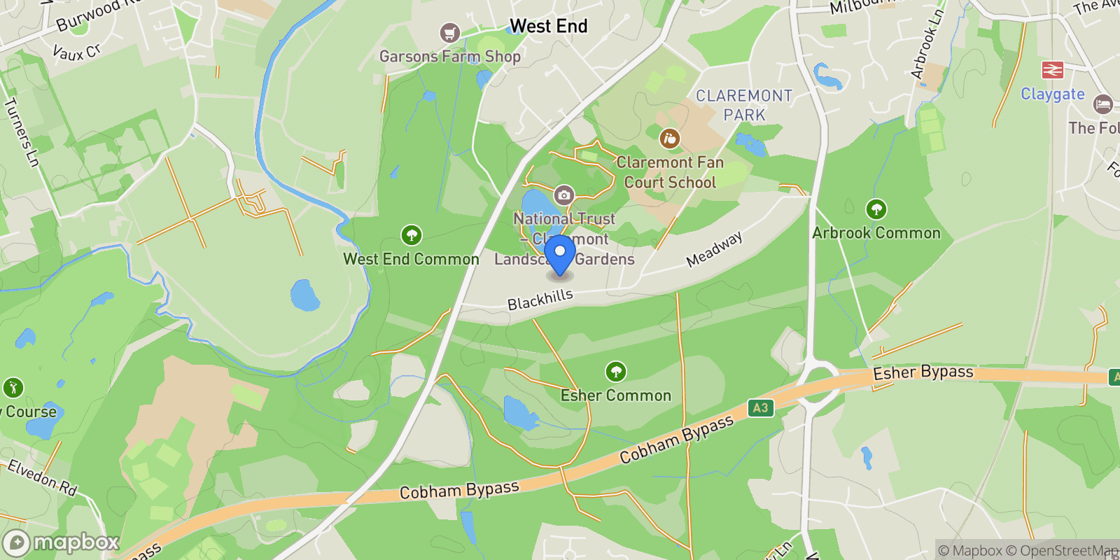 Map showing Blackhills, Esher, Surrey, Esher, England, United Kingdom.