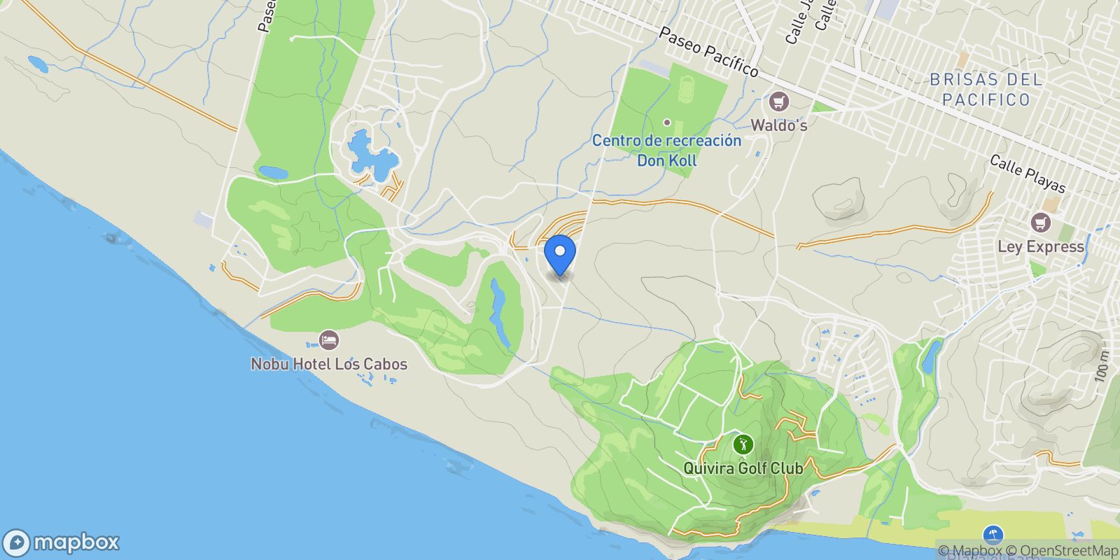 Map showing 29 Boulevard Diamante, Colonia del Sol, Baja California Sur, Mexico.