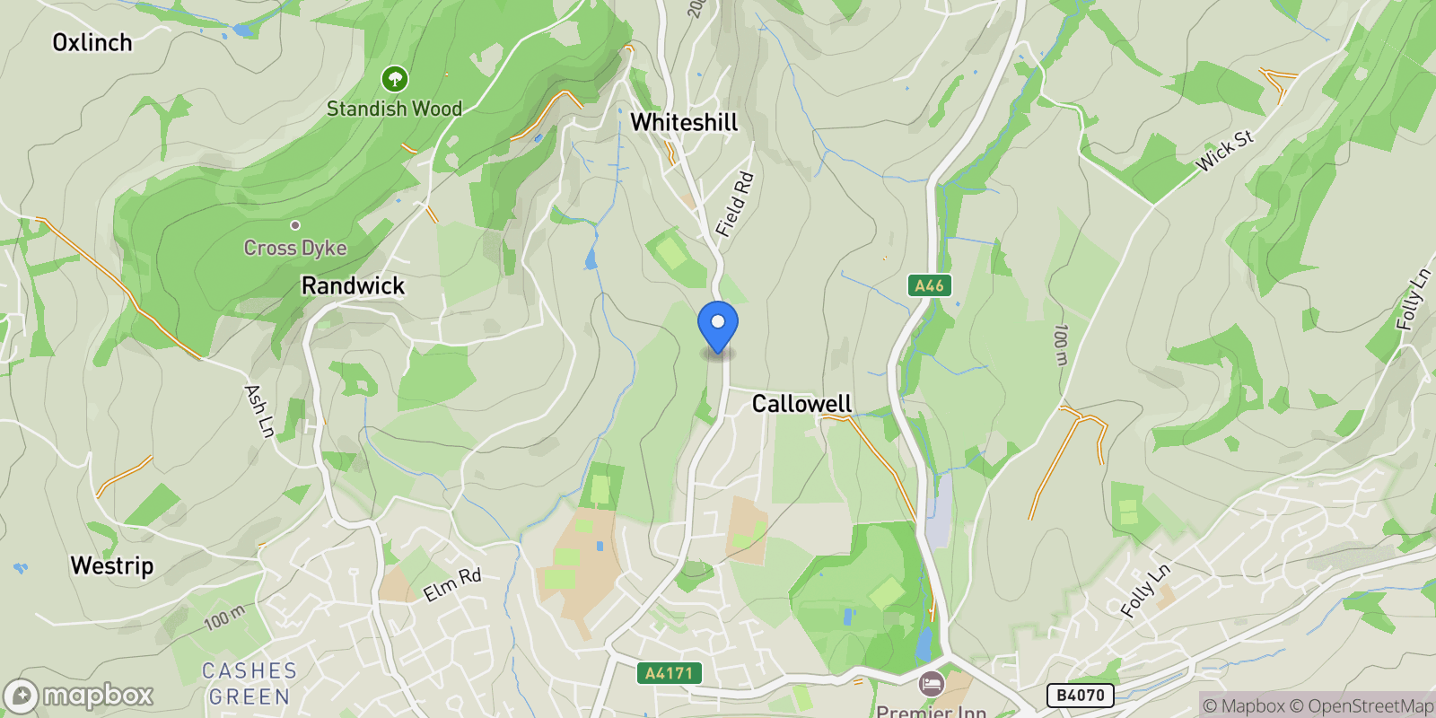 Map showing The Plain, Whiteshill, Stroud, Gloucestershire, Stroud, England, United Kingdom.