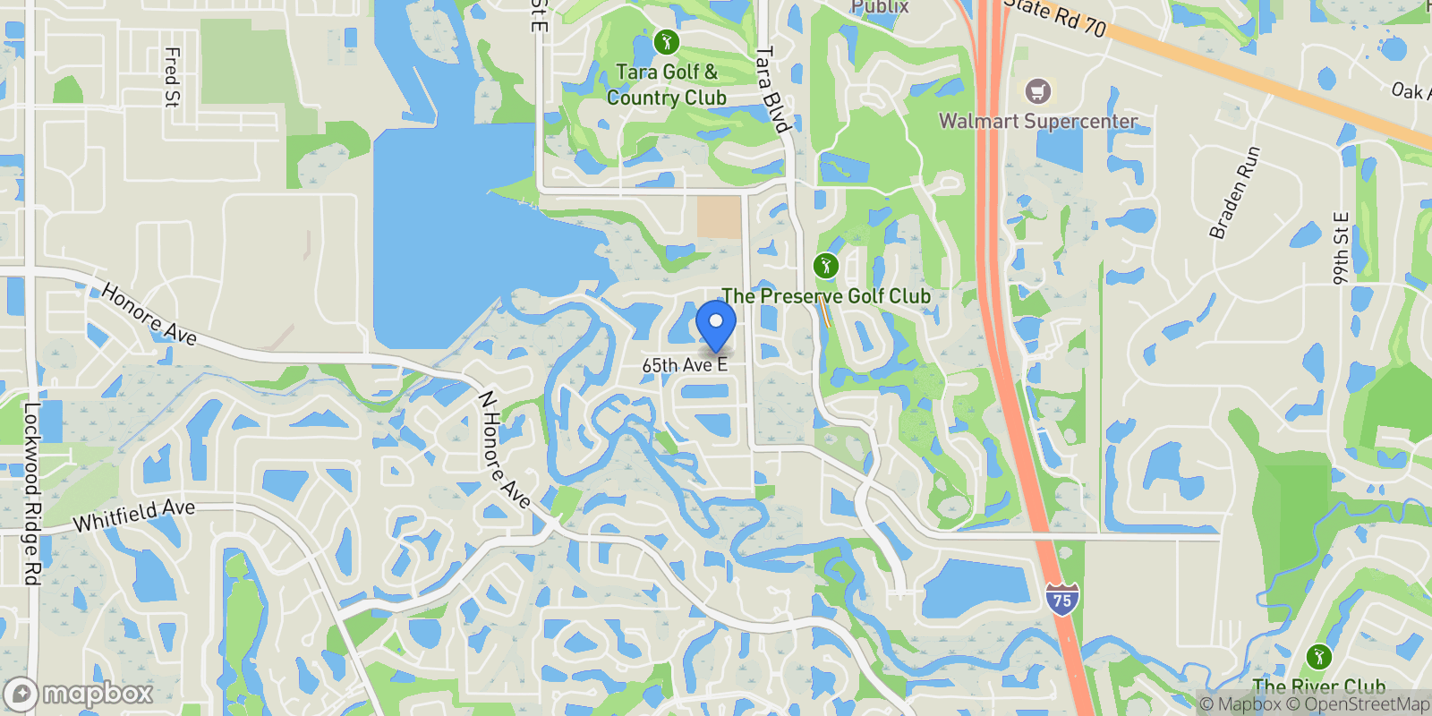 Map showing 6750 64TH TERRACE E, Bradenton, Florida, United States.