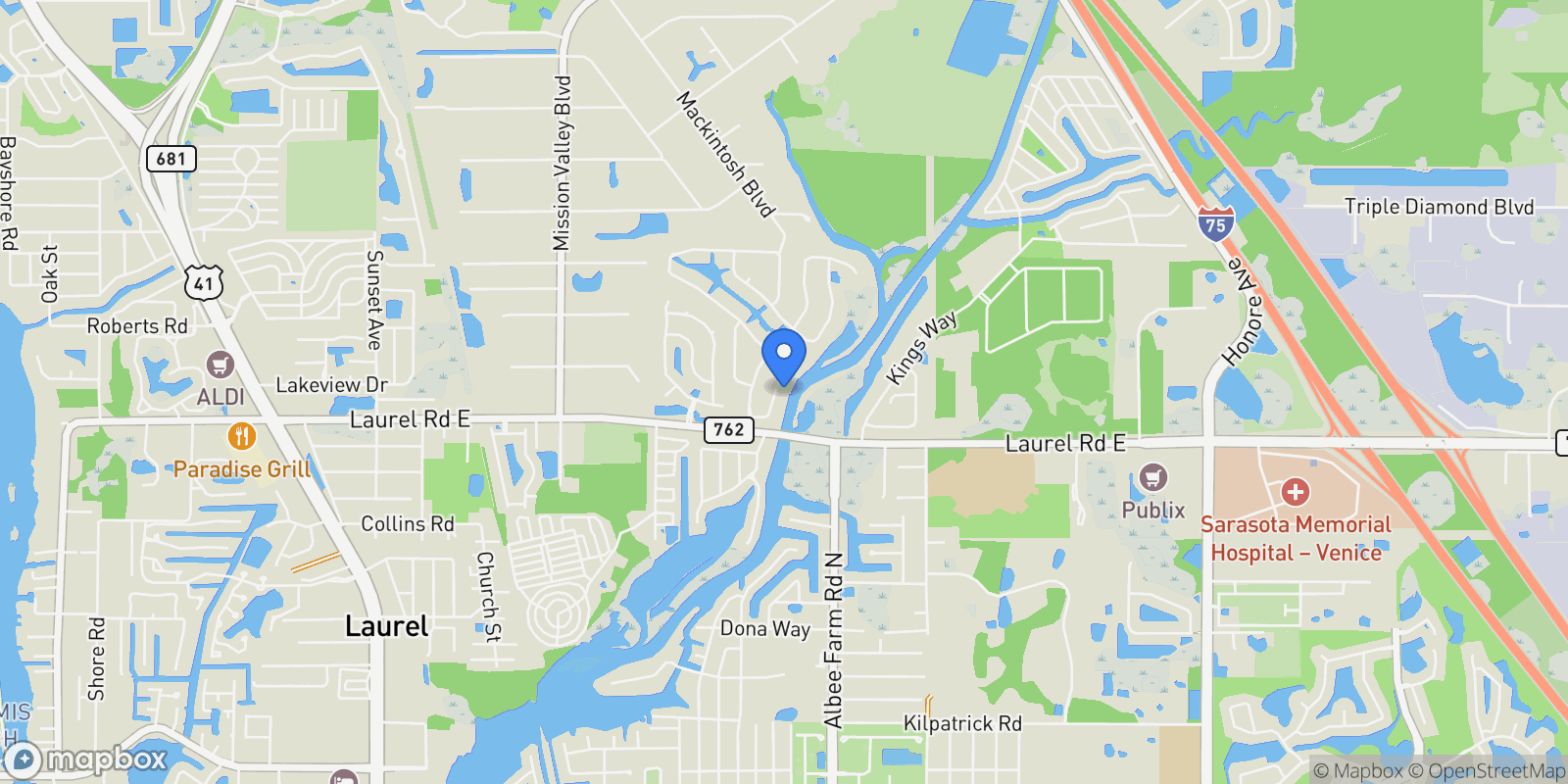Map showing 1076 RUISDAEL CIRCLE, Venice, Florida, United States.