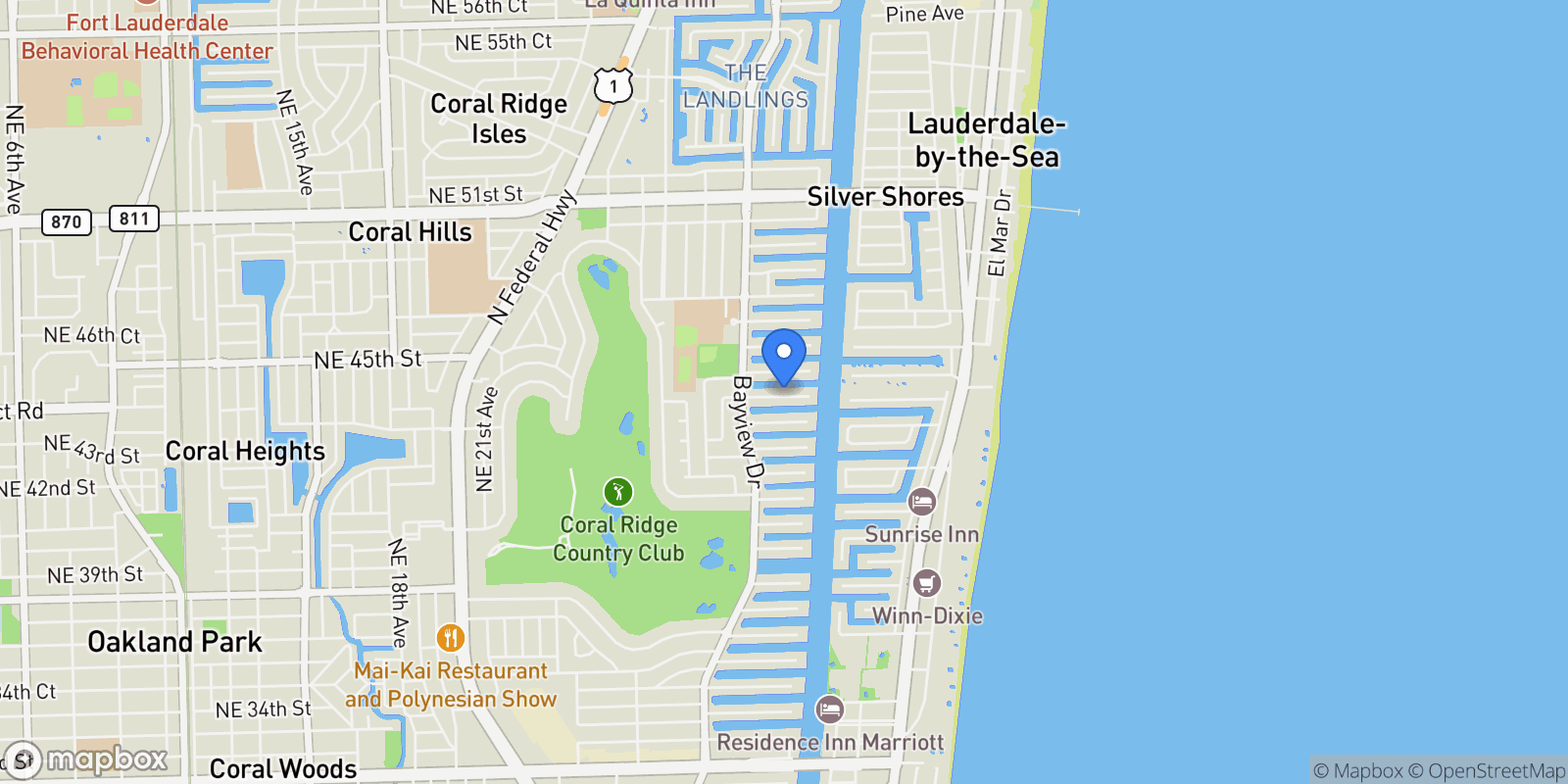 Map showing 3061 NE 43rd Street, Fort Lauderdale, FL 33308, Fort Lauderdale, Florida, United States.