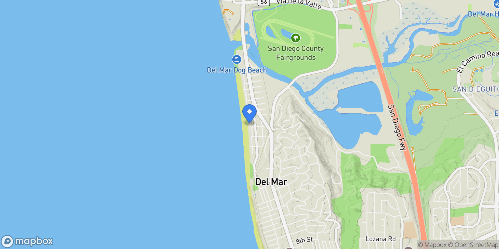 Map showing 2016 Ocean Front, Del Mar, California, United States.