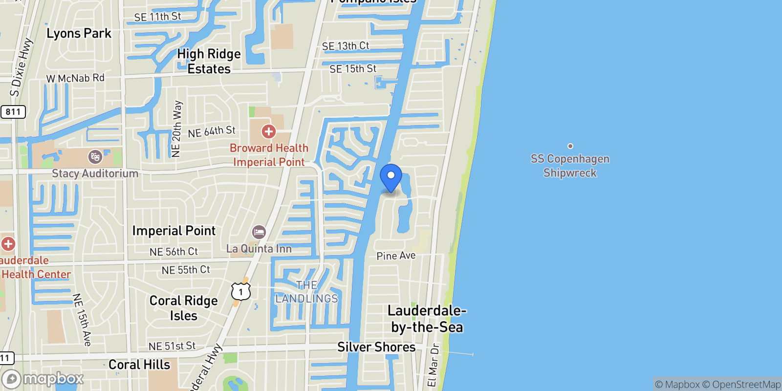Map showing 19  Gatehouse Rd, Sea Ranch Lakes, FL 33308, Fort Lauderdale, Florida, United States.