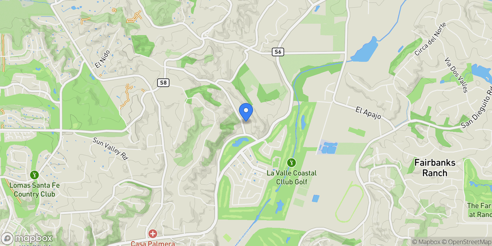 Map showing 15651 Puerta Del Sol, Rancho Santa Fe, California, United States.