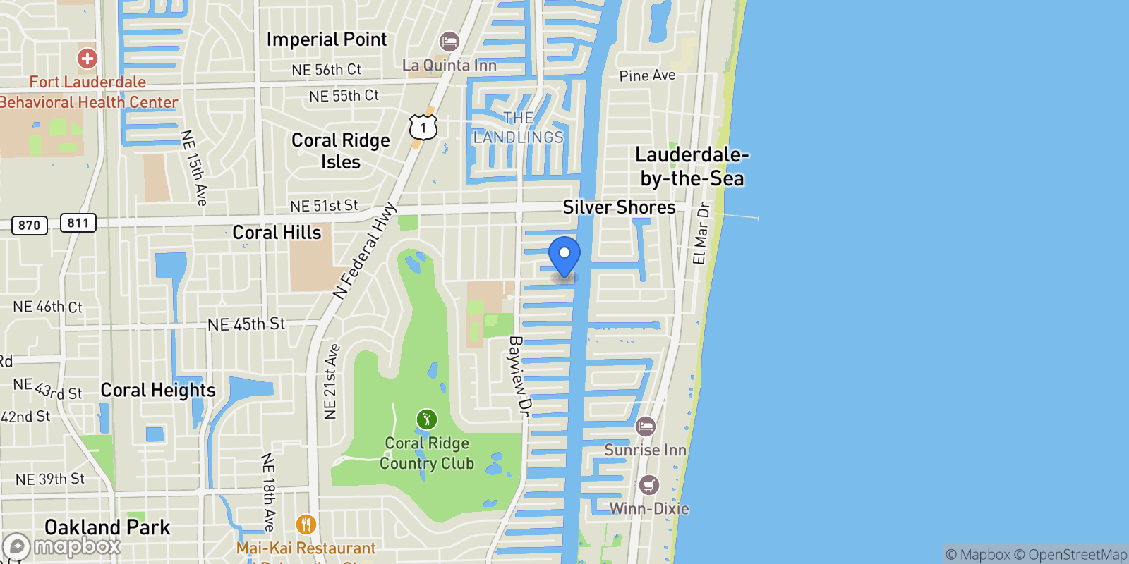 Map showing 3100 NE 47th St, Fort Lauderdale, FL 33308, Fort Lauderdale, Florida, United States.
