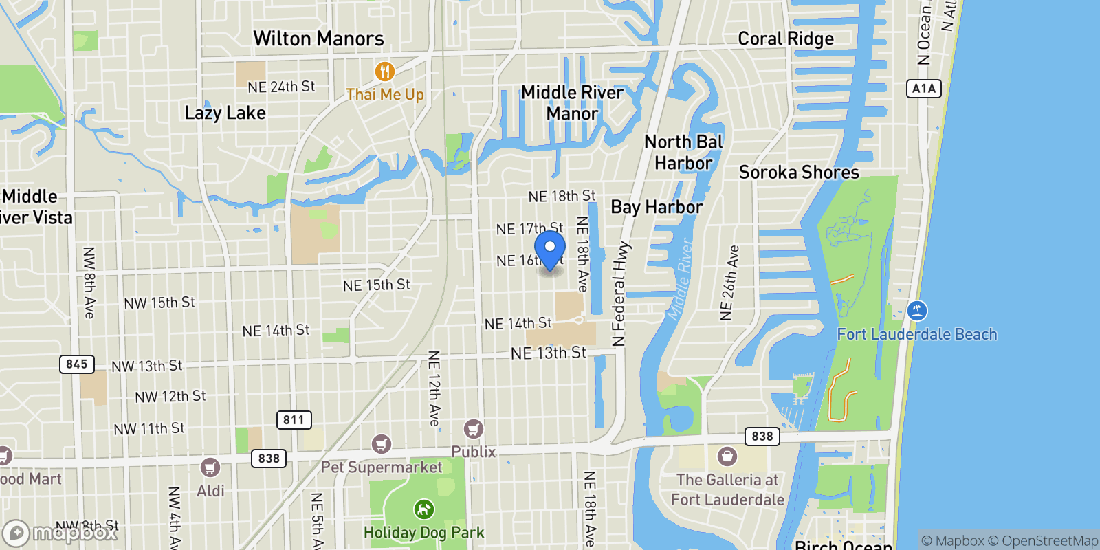 Map showing 1523 NE 17th Way, Fort Lauderdale, FL 33304, Fort Lauderdale, FL, United States.
