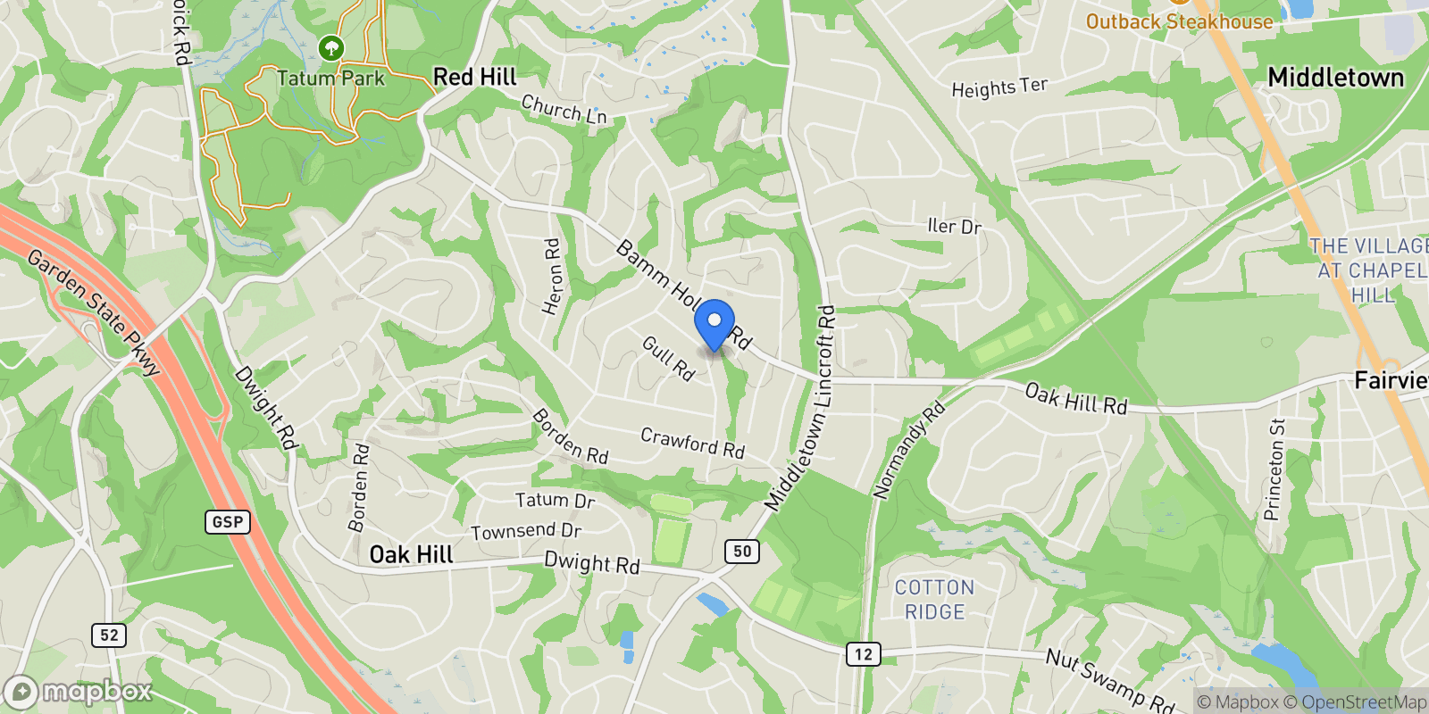 Map showing 74 Fish Hawk Drive, Middletown, NJ 07748, North Middletown, New Jersey, United States.