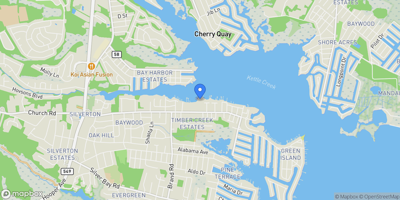 Map showing 224 Kettle Creek Rd, Toms River, NJ 08753, Toms River, New Jersey, United States.