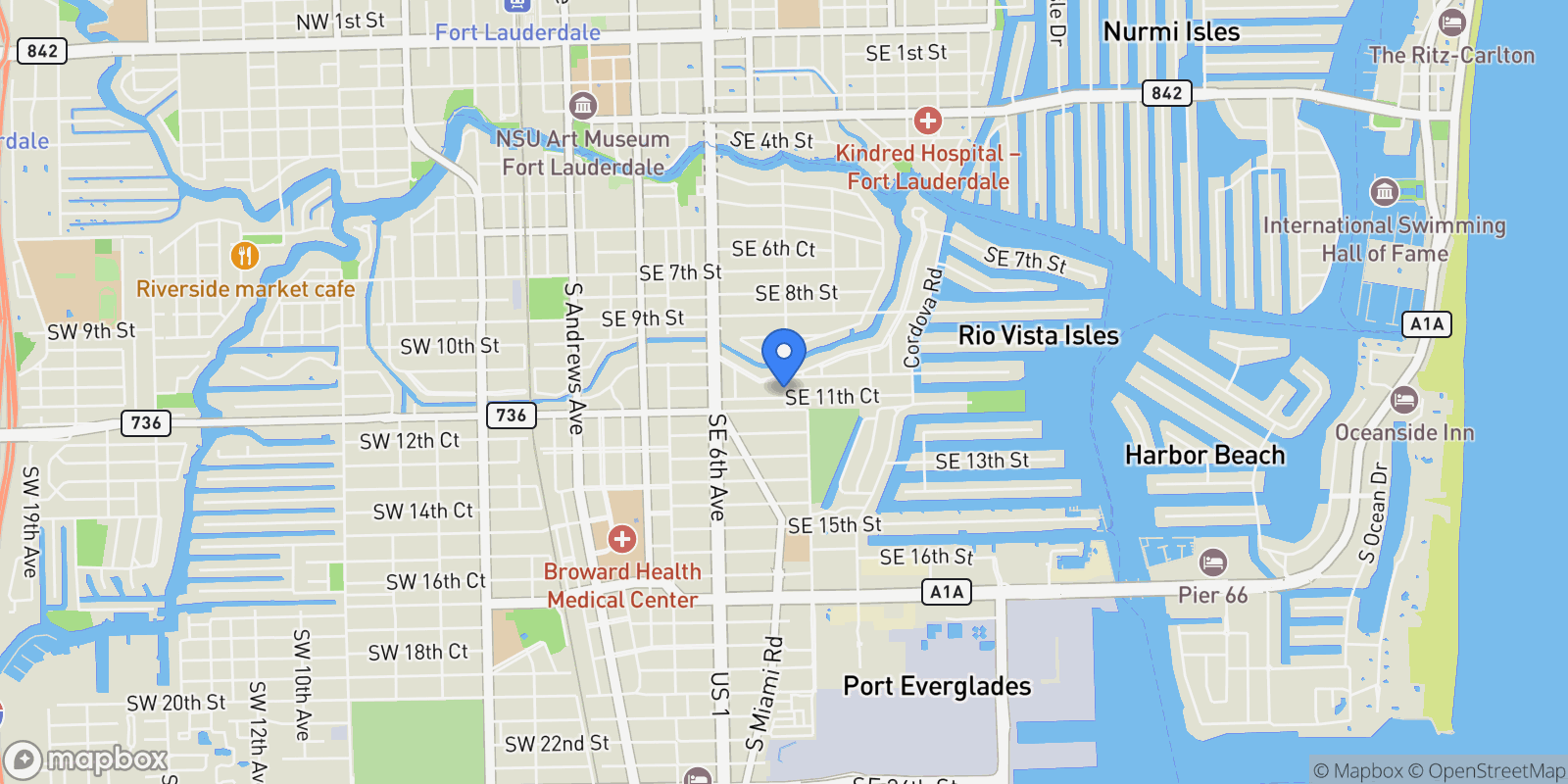 Map showing 1111 SE 9th Ave, Fort Lauderdale, FL 33316, Fort Lauderdale, Florida, United States.