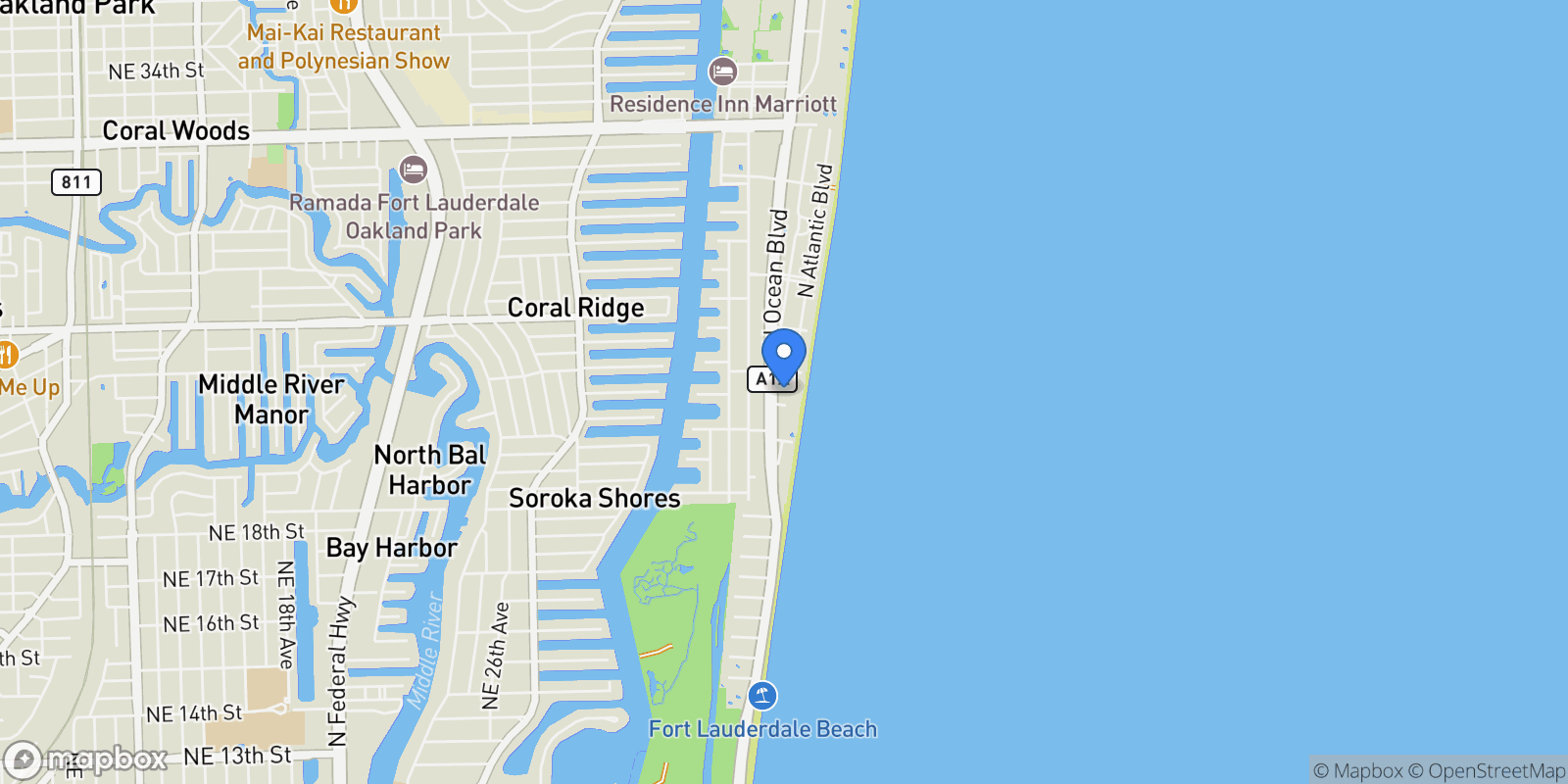 Map showing 2200 N Ocean Blvd Unit S303, Fort Lauderdale, FL 33305, Wilton Manors, Florida, United States.