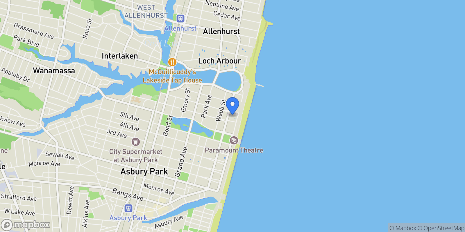 Map showing 1501 Ocean Ave #2106, Asbury Park, NJ 07712, Asbury Park, New Jersey, United States.