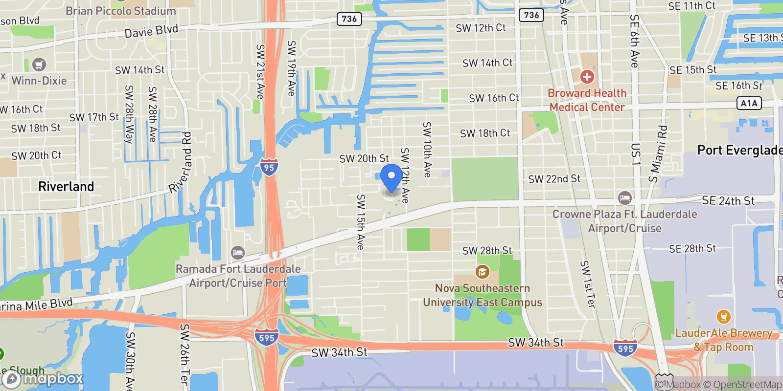 Map showing 1307 SW 23rd Ct, Fort Lauderdale, FL 33315, Fort Lauderdale, Florida, United States.
