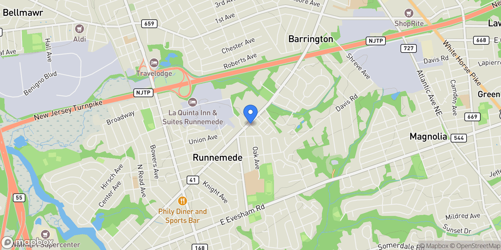 Map showing 12 Forrest Ave, Rumson, NJ 07760, Runnemede, New Jersey, United States.