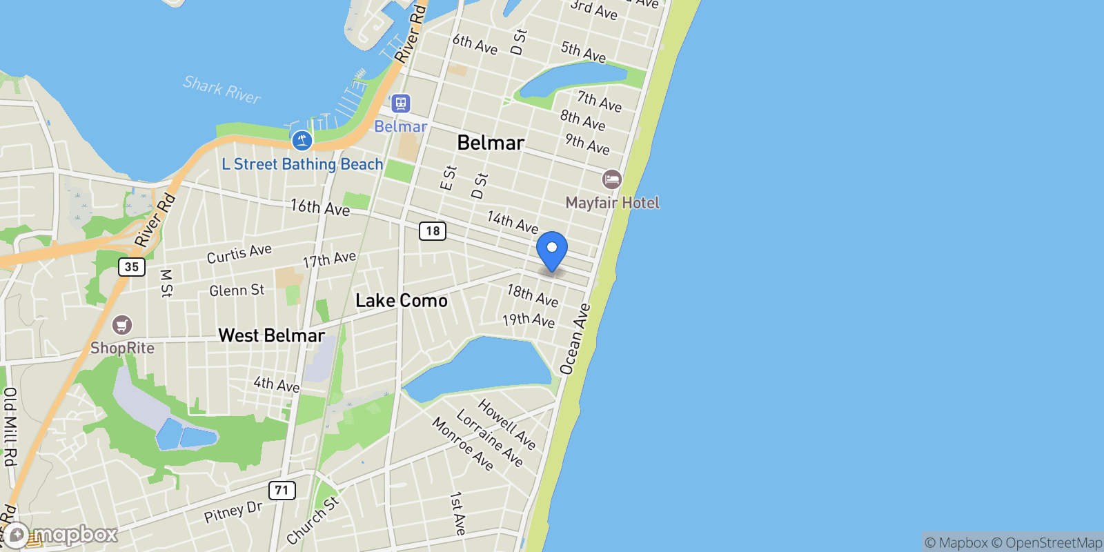 Map showing 200 17th Ave, Belmar, NJ 07719, Belmar, New Jersey, United States.