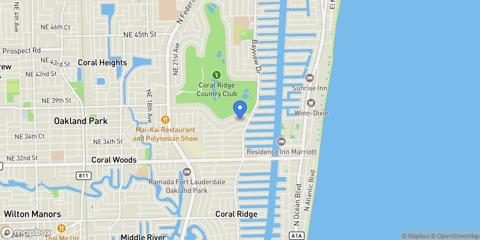 Map showing 2772 NE 37th Dr, Fort Lauderdale, FL 33308, Fort Lauderdale, Florida, United States.