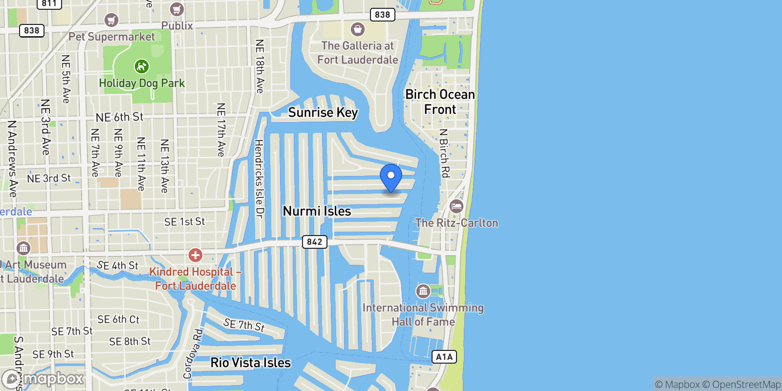 Map showing 7  Pelican Dr, Fort Lauderdale, FL 33301, Fort Lauderdale, Florida, United States.