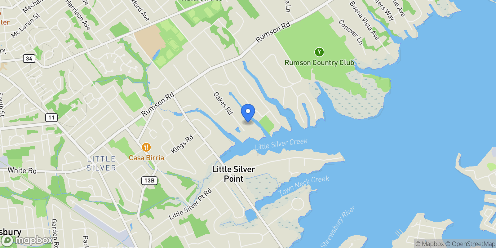 Map showing 39 Oakes Road, Rumson, NJ 07760, Rumson, New Jersey, United States.