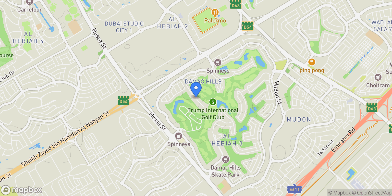 Map showing DAMAC Hills - Dubai - United Arab Emirates, Dubai, Dubai, United Arab Emirates.