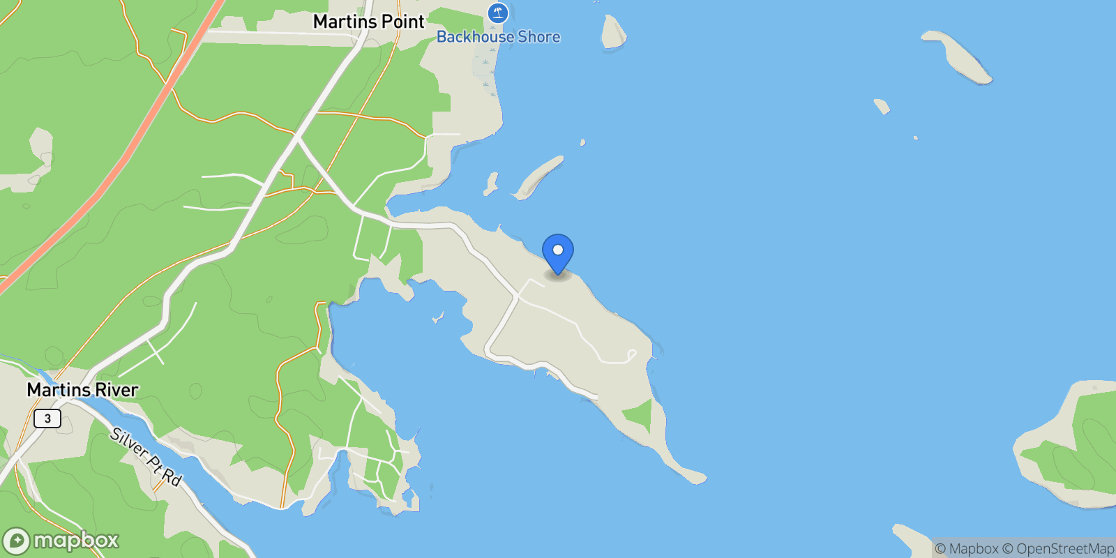 Map showing 35 Sea Oaks Lane, Martins Point, Nova Scotia, Canada.