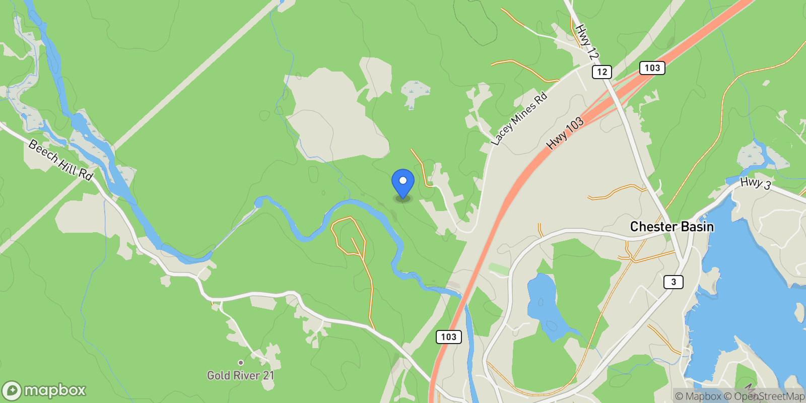 Map showing 371 Lacey Mines Road, Chester, Nova Scotia, Canada.