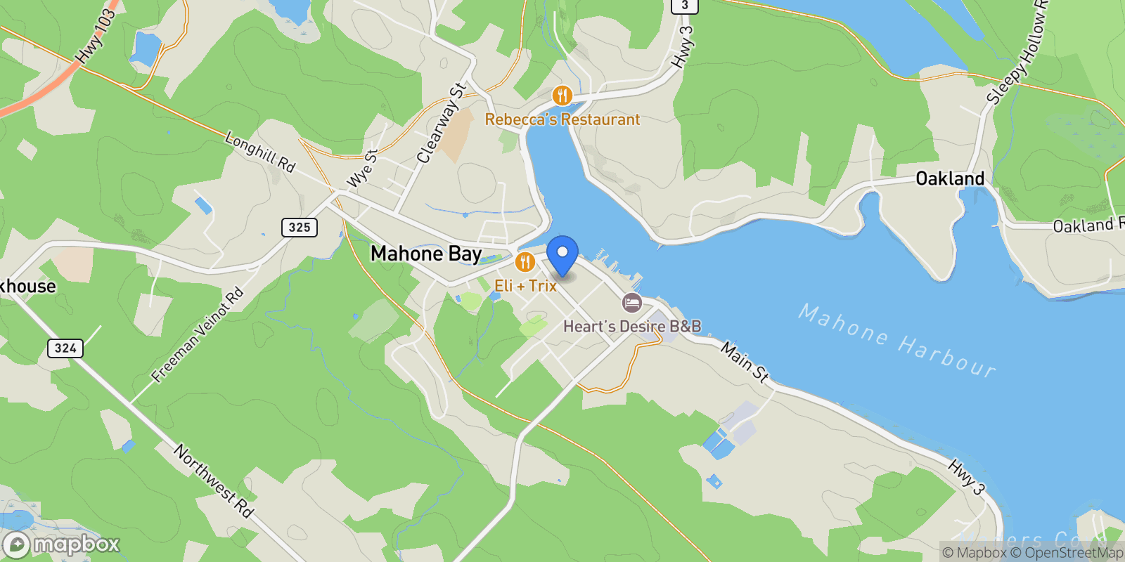 Map showing 45 Pleasant Street, Mahone Bay, Nova Scotia, Canada.