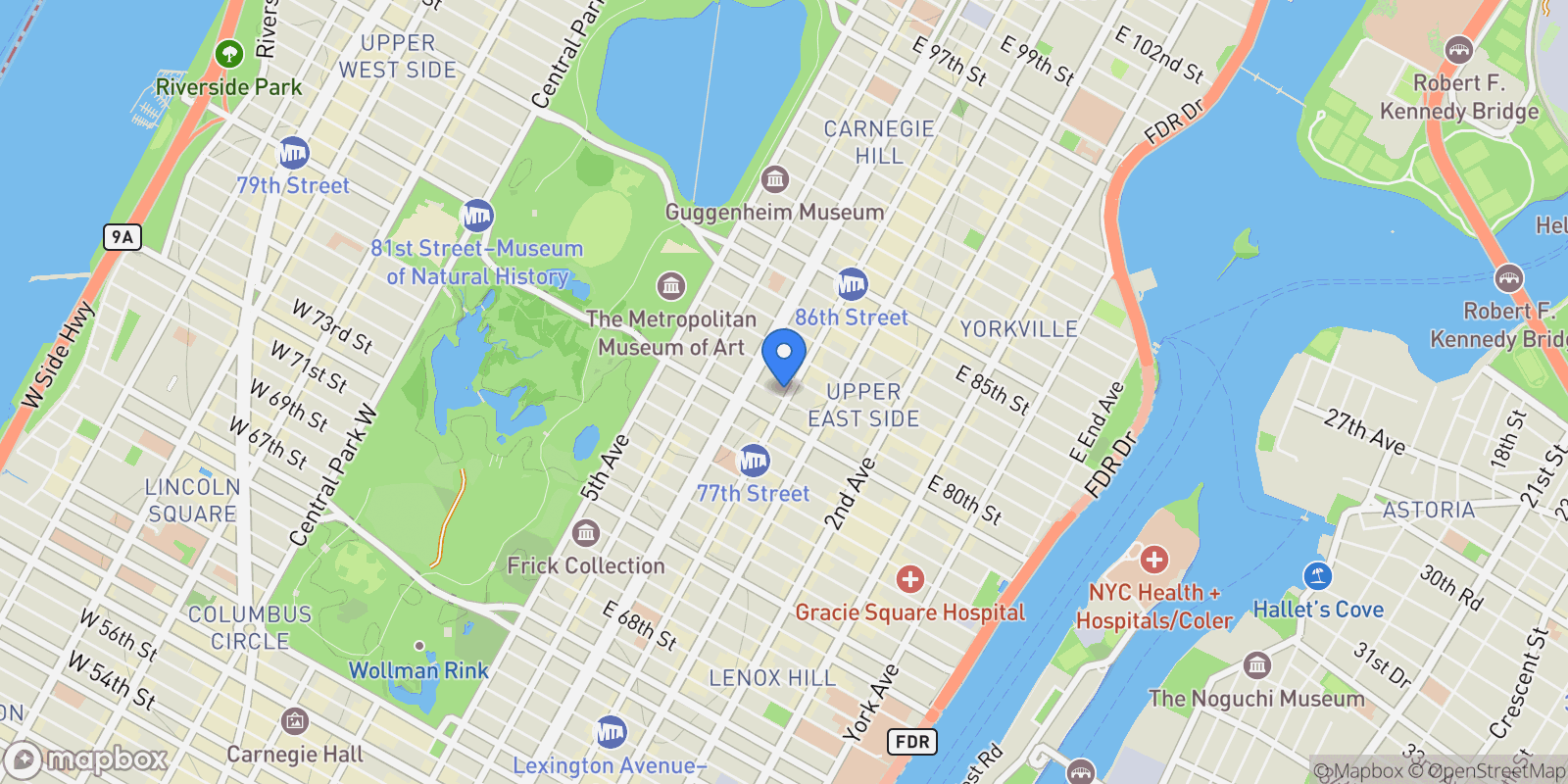 Map showing 133 East 80th Street 1, New York, NY 10075, New York, New York, United States.