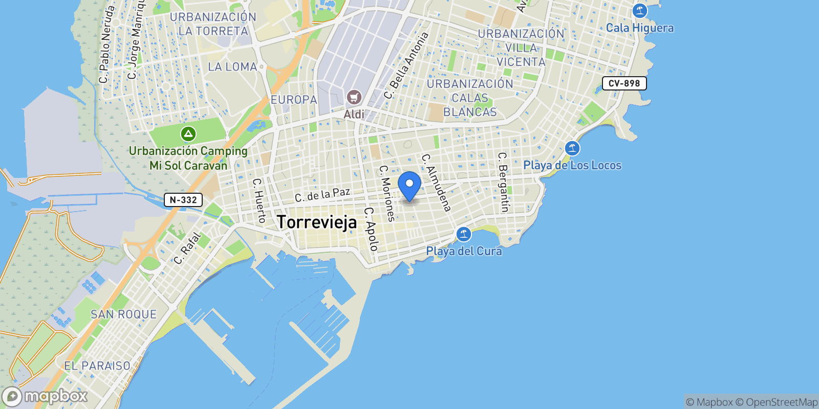 Map showing Torrevieja, Alicante, Torrevieja, Torrevieja, Valencian Community, Spain.