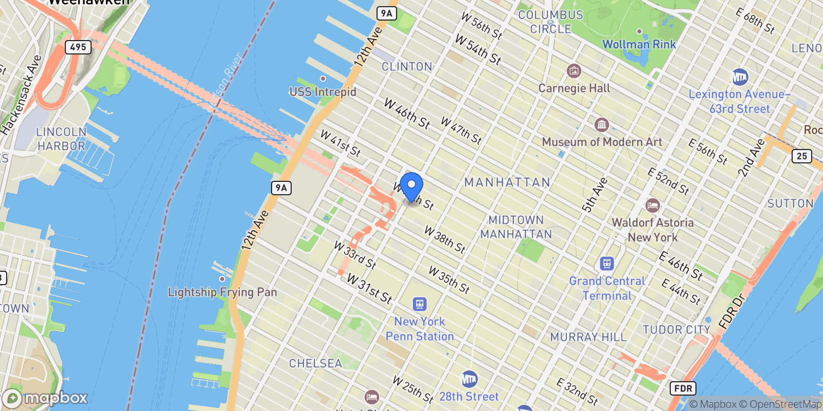 Map showing 355 West 39th Street 4A, New York, NY 10018, New York, New York, United States.