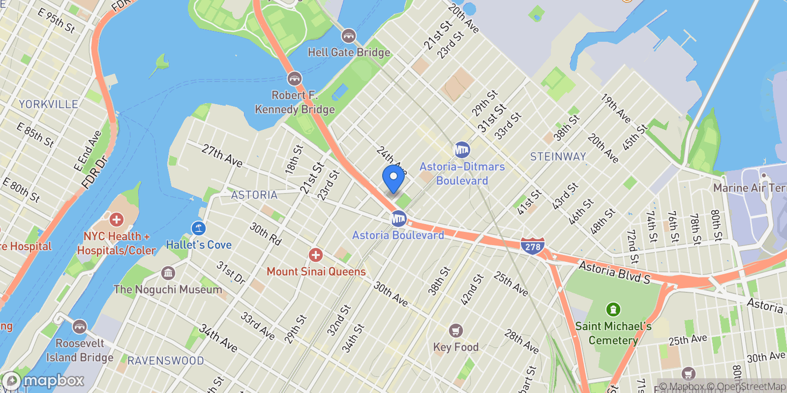 Map showing 24-56 29th Street, Queens, NY 11102, New York, New York, United States.