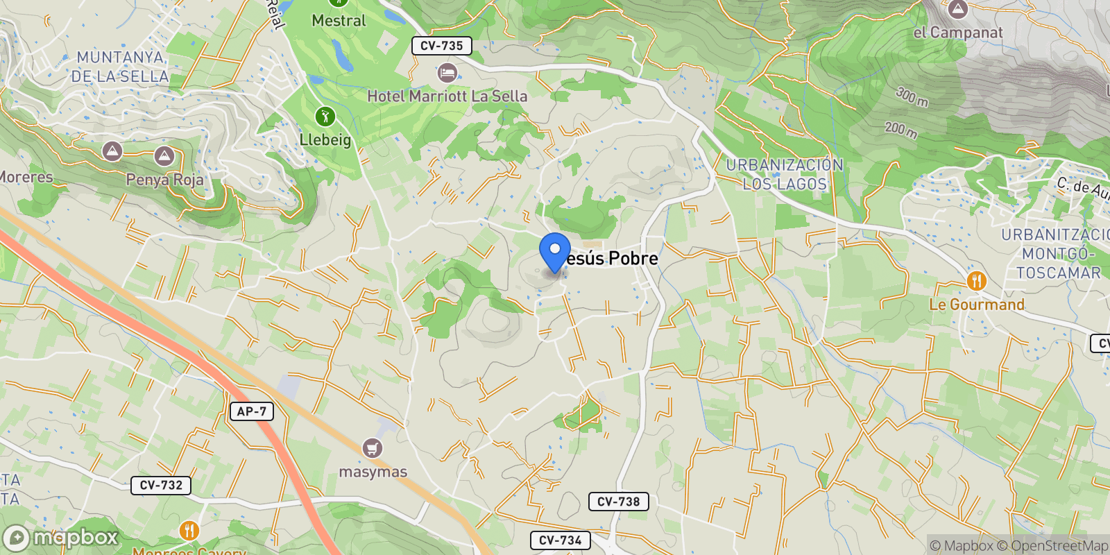Map showing Jesus Pobre, Denia, Valencian Community.