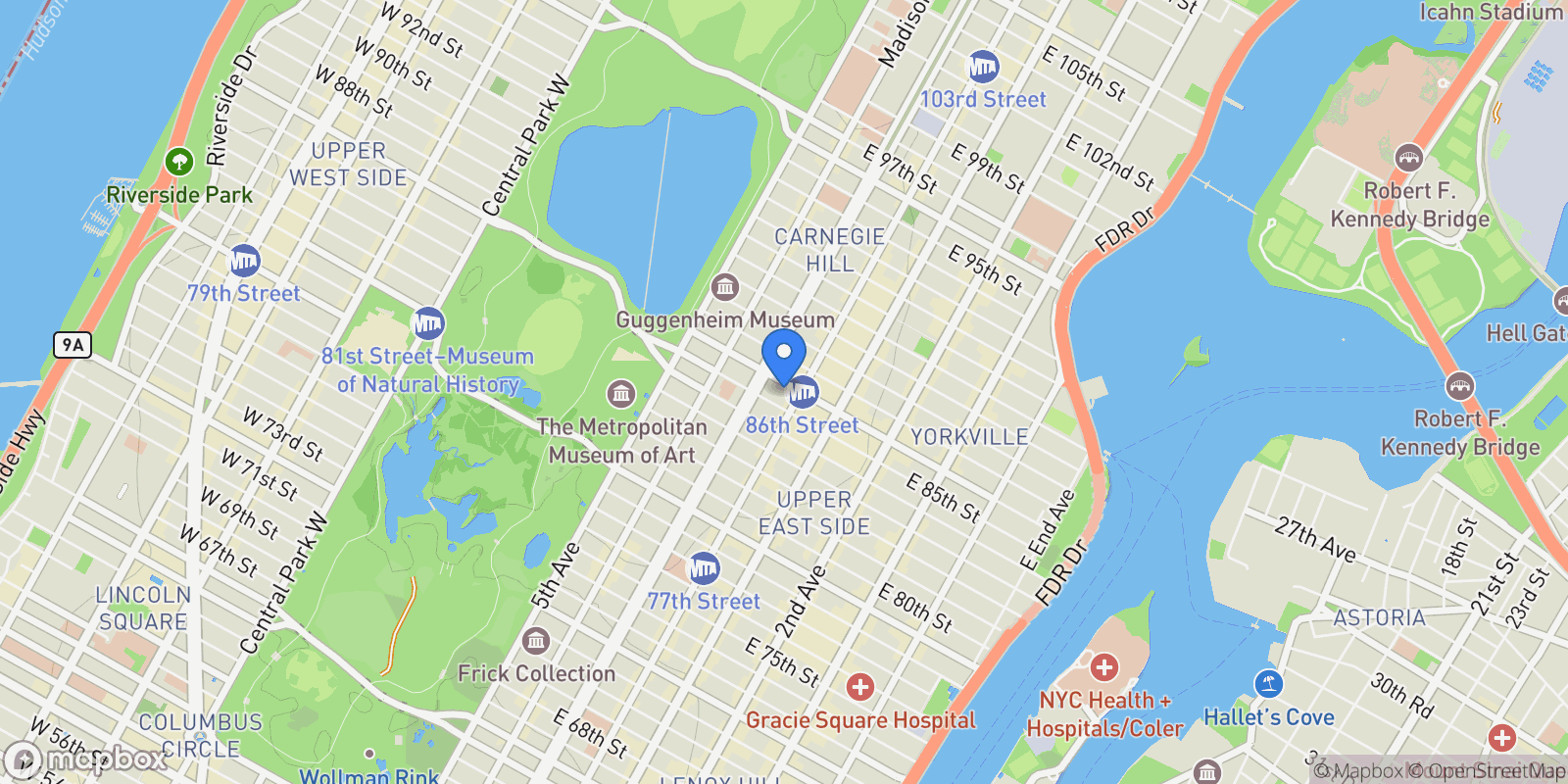 Map showing 120 East 86th Street FLOOR2, New York, NY 10028, New York, New York, United States.