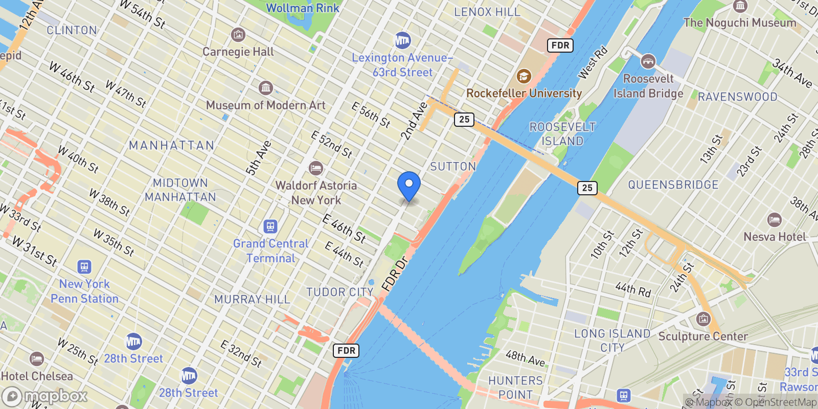 Map showing 400 East 51st Street 7D, New York, NY 10022, New York, New York, United States.