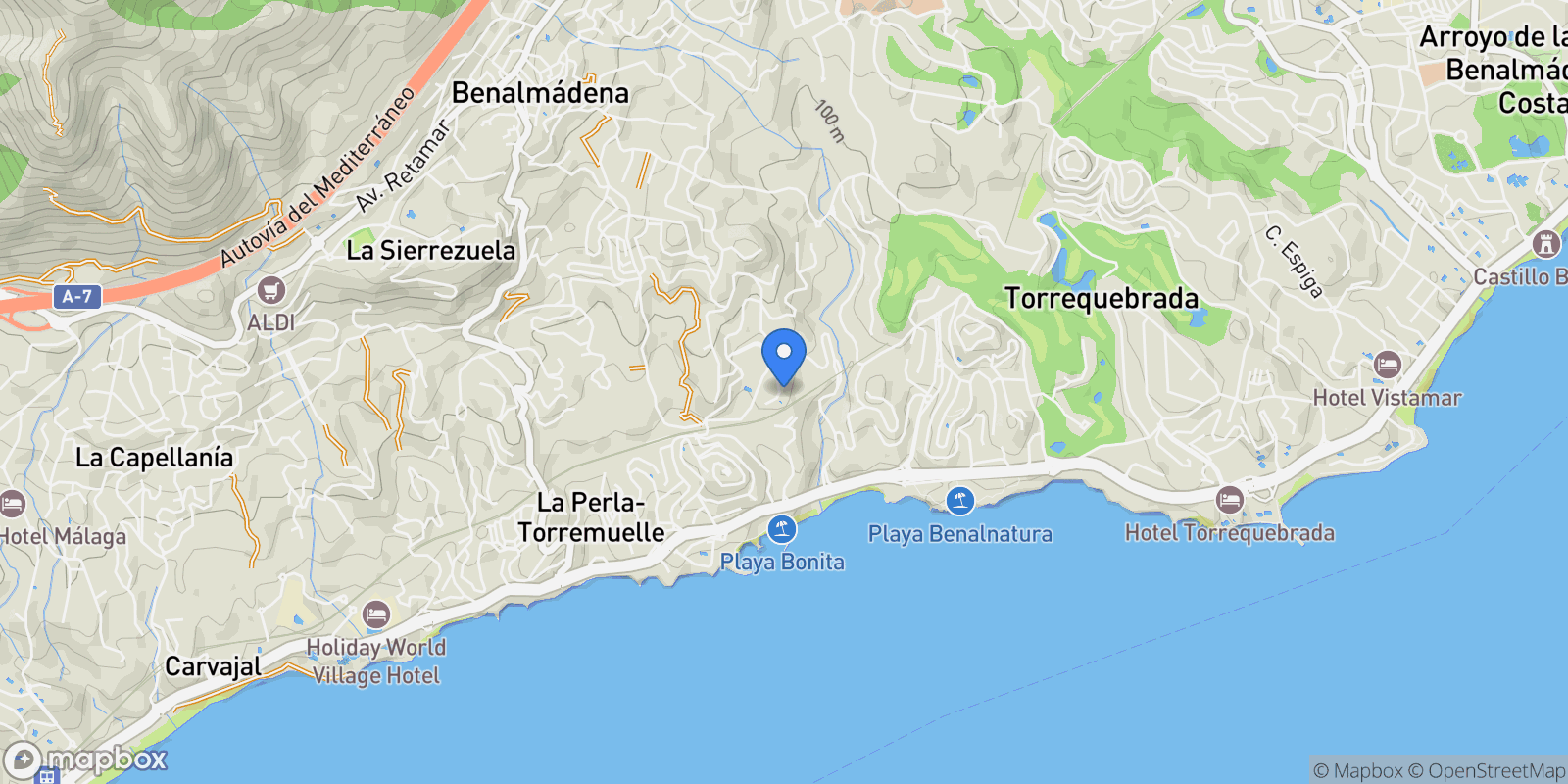 Map showing Malaga, Benalmadena, Andalusia, Spain.