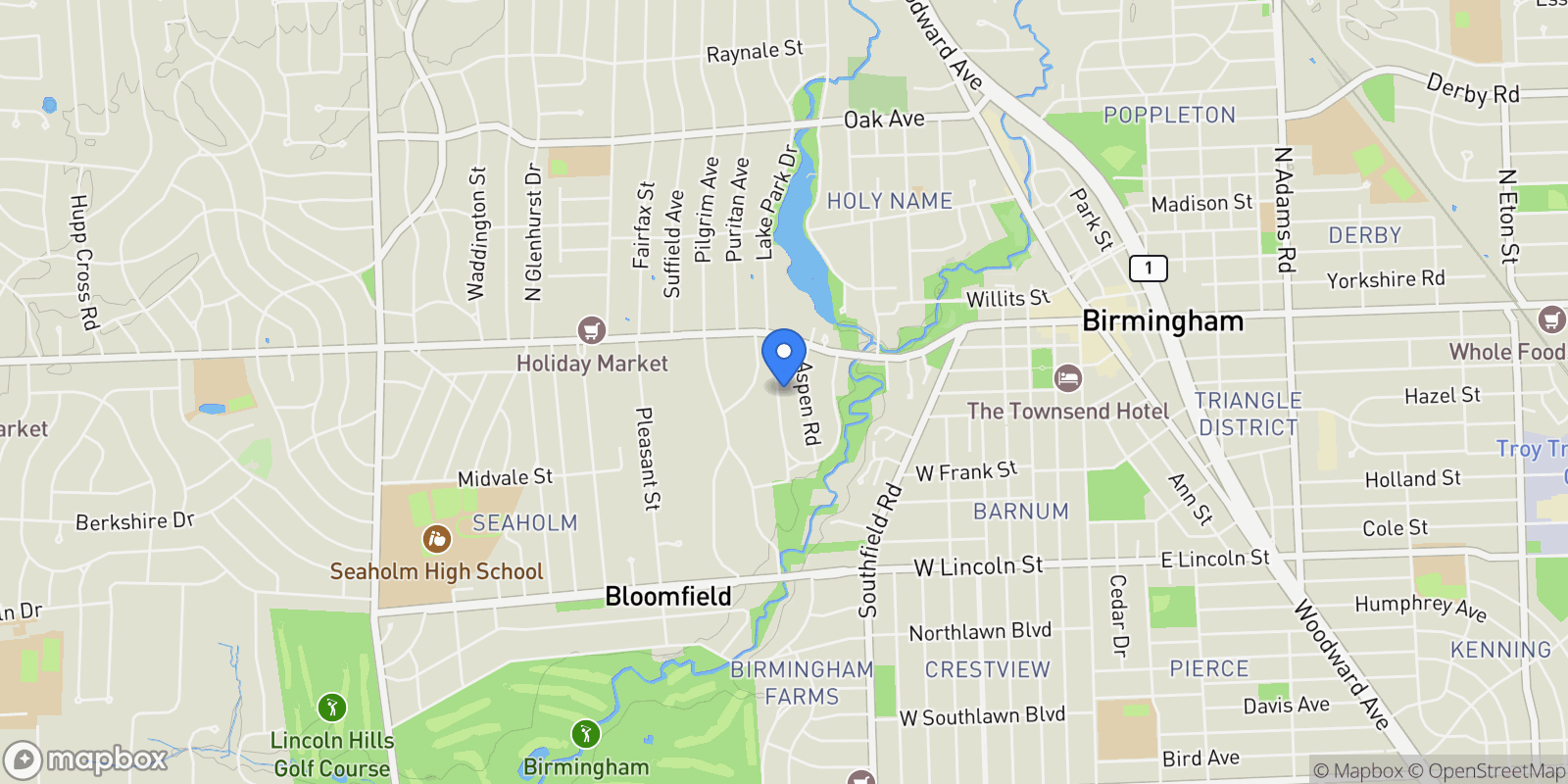 Map showing 329 Linden Road, Birmingham, MI 48009, Birmingham, Michigan, United States.