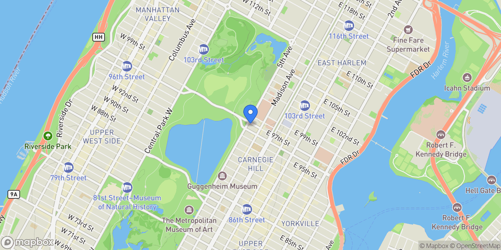 Map showing 1158 Fifth Avenue 9/10A, New York, NY 10029, New York, New York, United States.