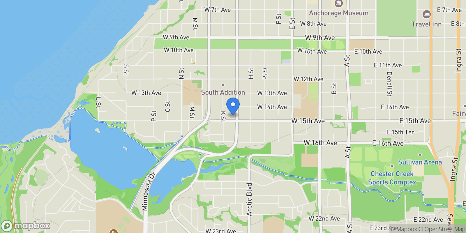 Map showing 1434 I Street, Anchorage, AK 99501, Anchorage, Alaska, United States.