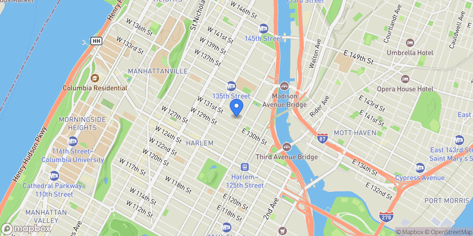 Map showing 11 West 131st Street C1, New York, NY 10037, New York, New York, United States.