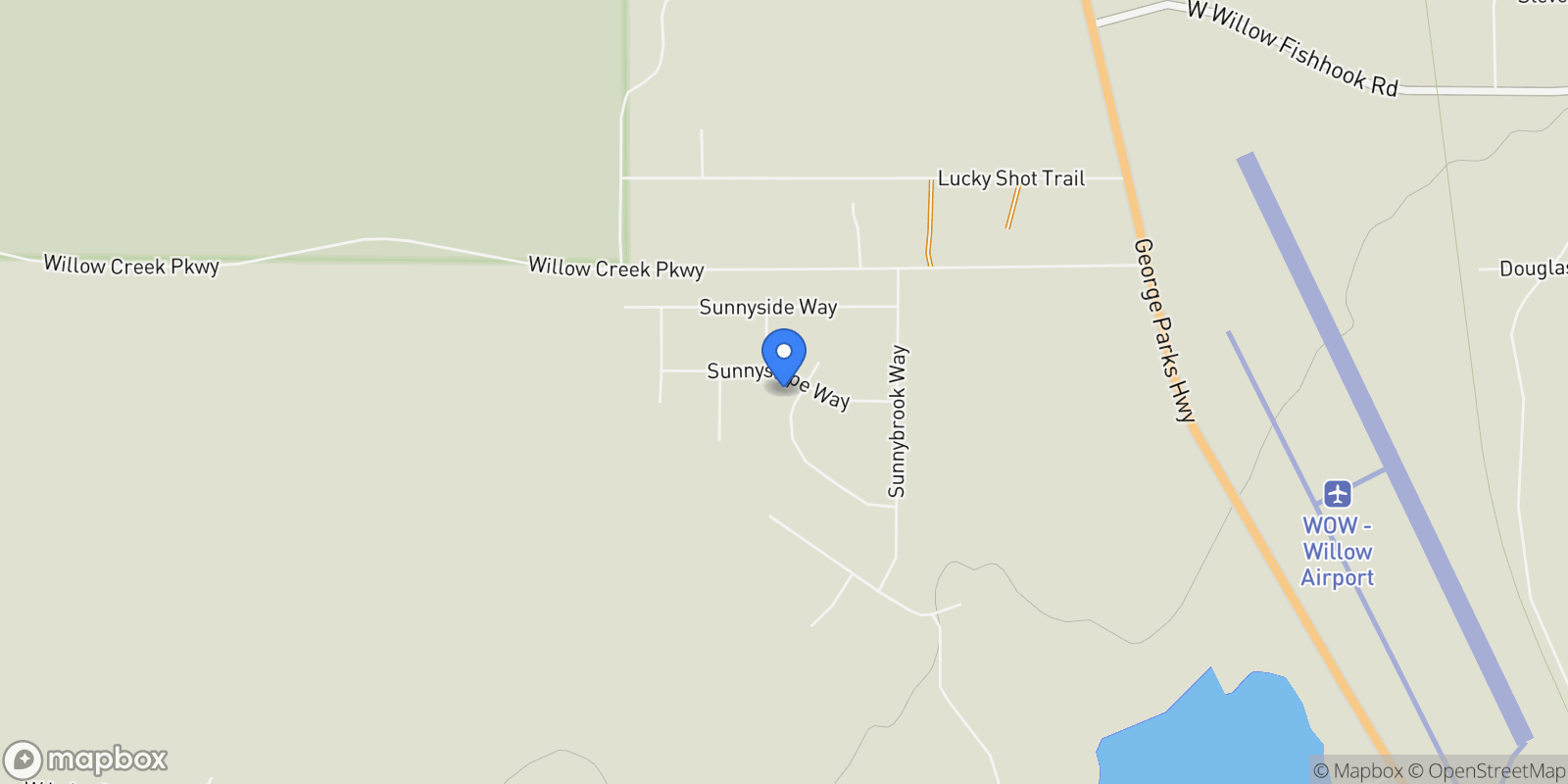 Map showing 14706 N Sundown Drive, Willow, AK 99688, Willow, Alaska, United States.