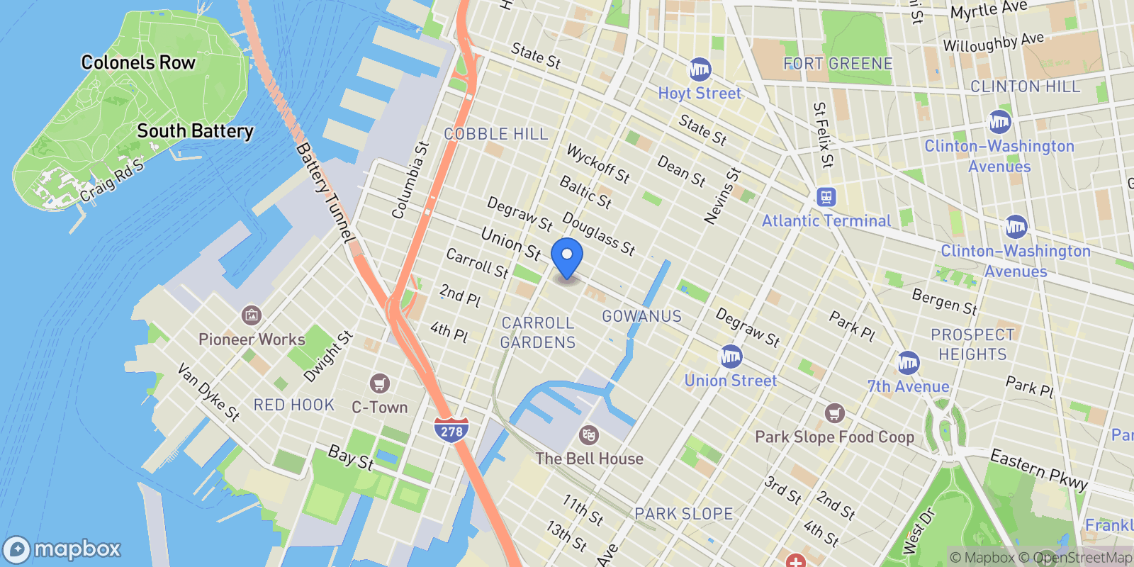 Map showing 323 President Street, Brooklyn, NY 11231, New York, New York, United States.