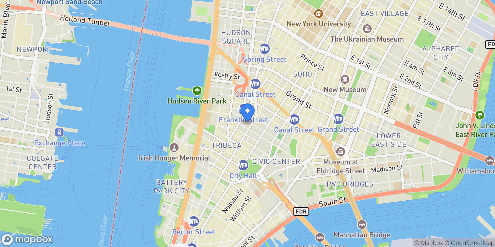 Map showing 56 Leonard Street 14AE, New York, NY 10013, New York, New York, United States.