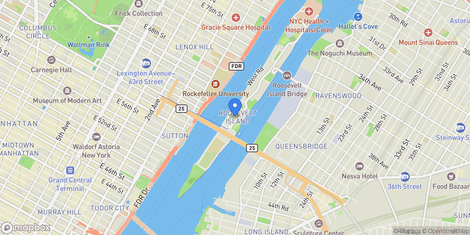 Map showing 425 Main Street 14H, New York, NY 10044, New York, New York, United States.